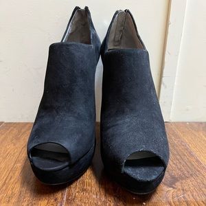 Vince Camuto black suede peep toe.